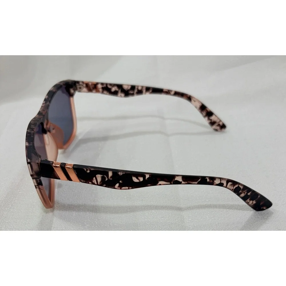 Oversized Shield Sunglasses Pink Rose Mirrored Lens Tortoise Rose Gold Accents